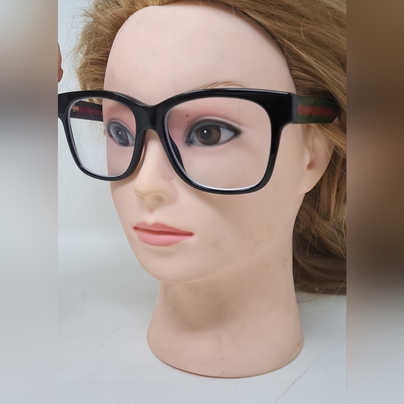 Gucci Women's Eyeglasses Glasses Unisex Black Striped GG0342OS 004 56-18-150 - Picture 6 of 16